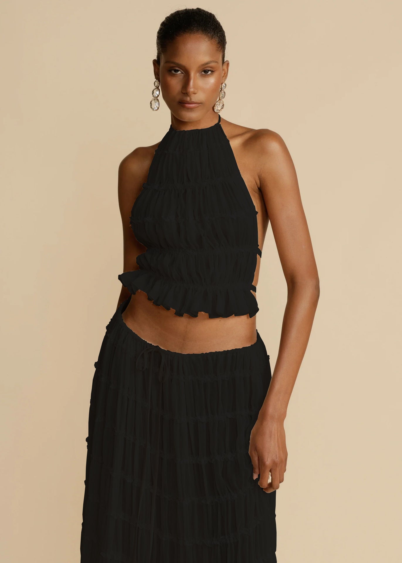 Trendy two-piece beach outfit perfect for summer getaways