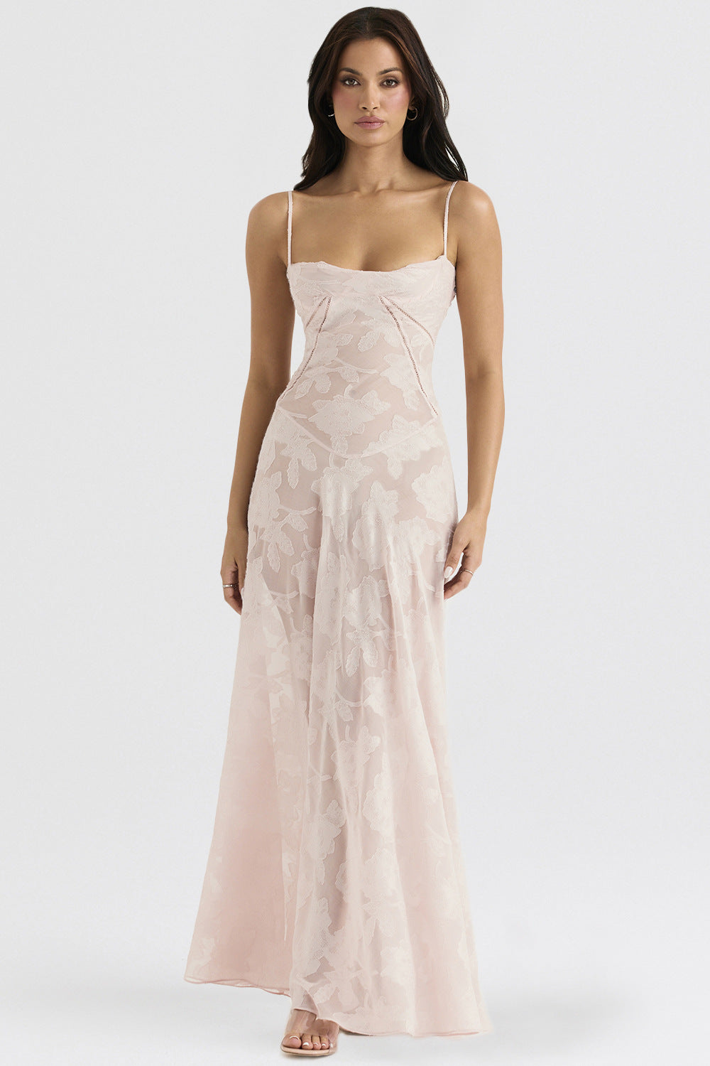 Elegant long suspender dress for club nights