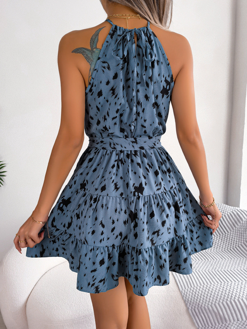 Flowy ruffled dress in animal print for warm-weather outings