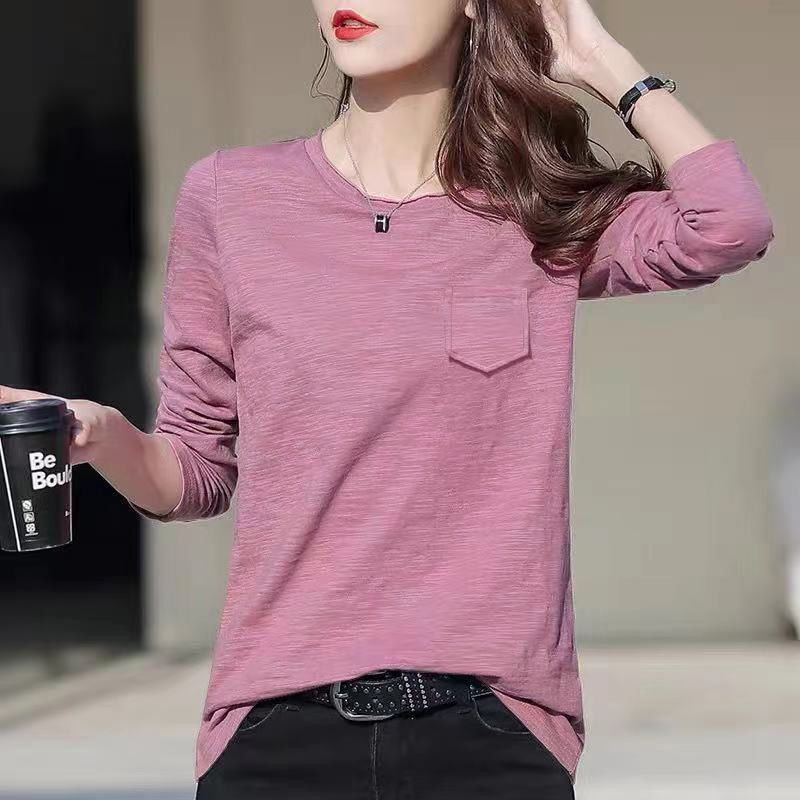 Pure color long sleeve tee for daily wear