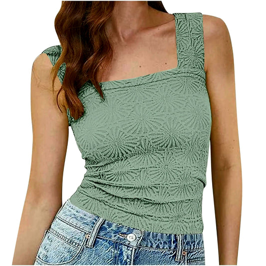 Slim fit square neck jacquard summer top for women