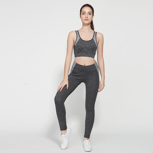 Woman in seamless yoga set with bra and leggings