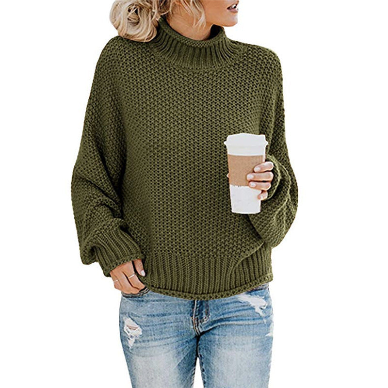 Warm pullover with textured knit and fold-over turtleneck